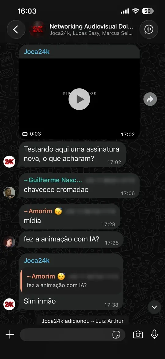 Print do grupo Networking Audiovisual 24K